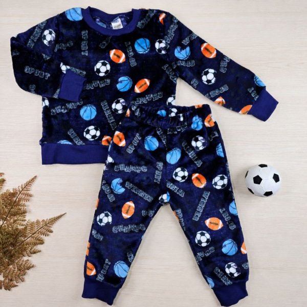 Conjunto Fleece Pijama Infantil Menino Azul Marinho -Sport