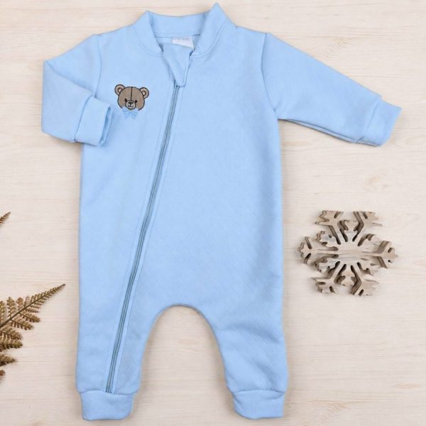 Macacão Bebê Matelassê Menino Bordado Azul bebê - Ursinho