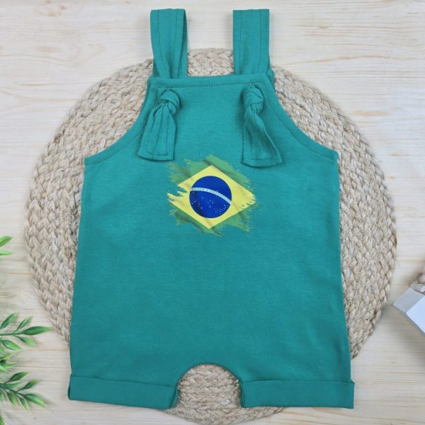 Jardineira para Bebê Estampada Verde - Bandeira do Brasil