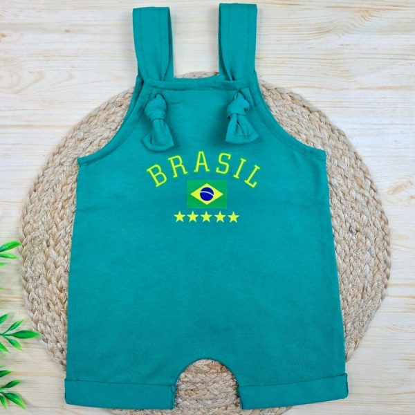 Jardineira para Bebê Estampada Verde - Brasil Estrelas