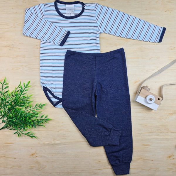 Conjunto Bebê Menino Pijama Pagão Azul - Listrado