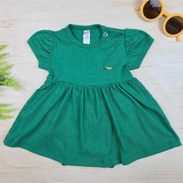 Body Vestido Curto Canelado Verde