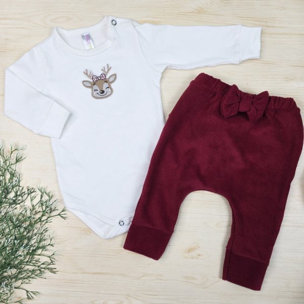 Conjunto Body Algodão Premium Bordado e Calça Veludo Canelado – Rena
