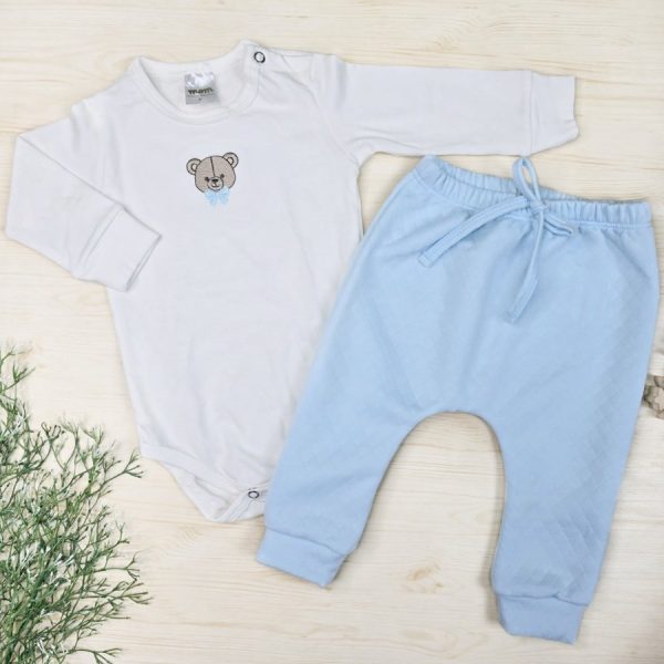 Conjunto Body Algodão Premium Bordado e Calça Matelassê – Urso Lacinho