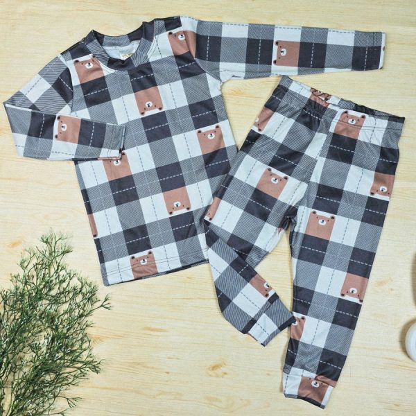 Conjunto Infantil Térmico Estampado Cinza - Xadrez Urso