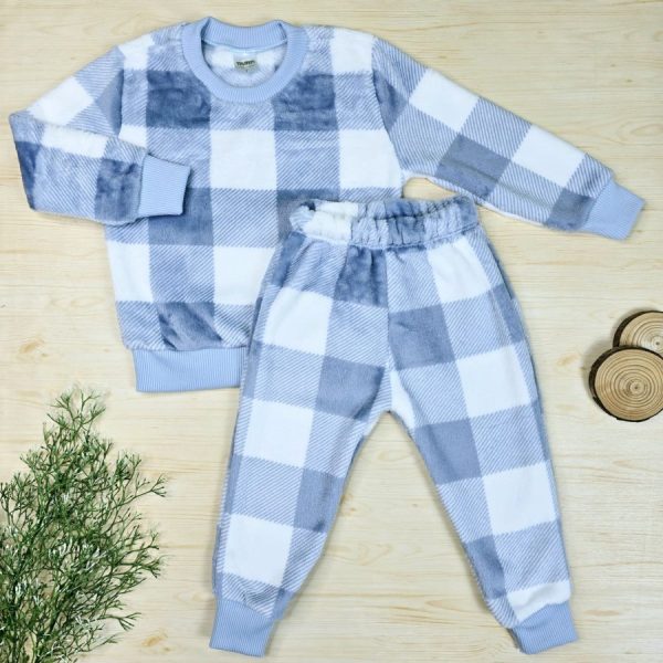 Conjunto Fleece Pijama Infantil Menino - Azul Xadrez