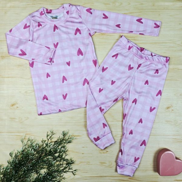 Conjunto Infantil Térmico Estampado Rosa - Corações
