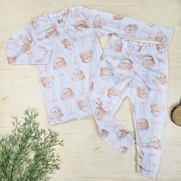 Conjunto Infantil Térmico Estampado Branco - Ursinhas Laço