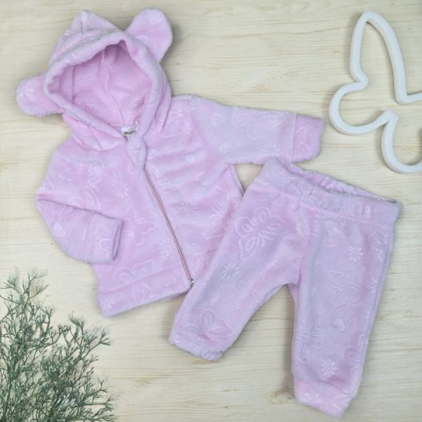 Conjunto Bebê Orelhinha Fleece Borboletas - Rosa