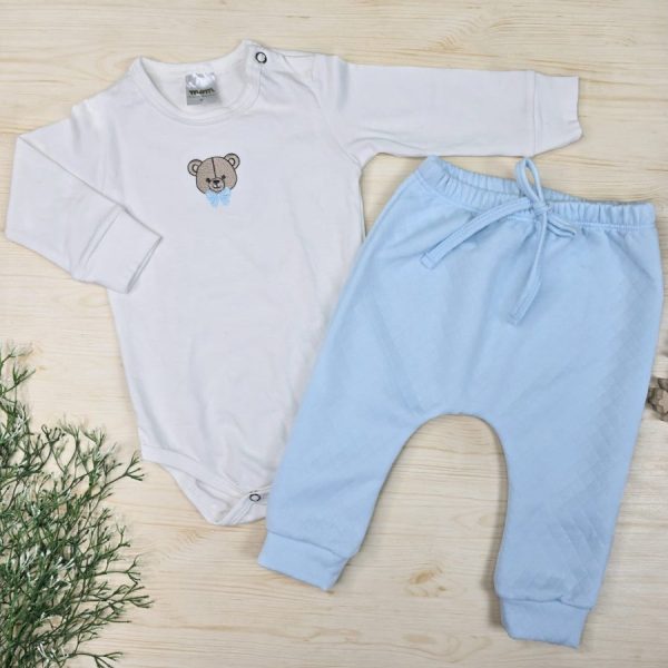 Conjunto Bebê Menino Body Algodão Premium Bordado e Calça Matelassê – Urso Lacinho