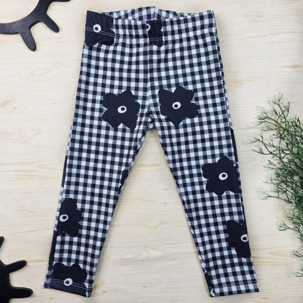 Legging Infantil Menina Térmica Preto - Xadrez Flores
