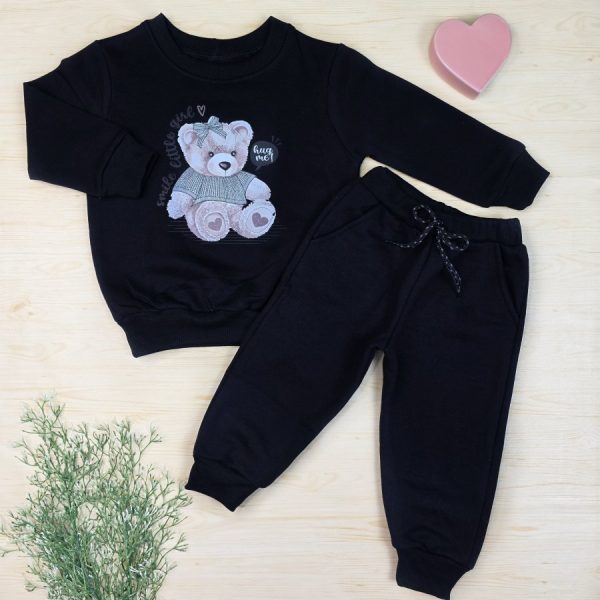 Conjunto Moletom Felpado Premium Infantil Menina Preto - Ursinha