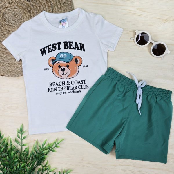 Conjunto Infantil Menino Camiseta e Shorts Tactel Verde - Urso