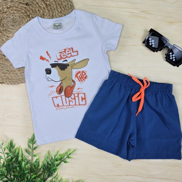 Conjunto Infantil Menino Camiseta e Shorts Tactel Azul - Dog
