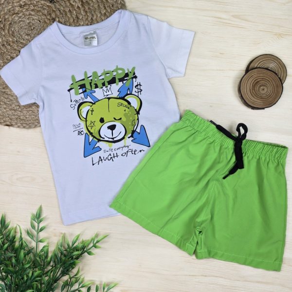 Conjunto Infantil Menino Camiseta e Shorts Tactel Verde - Happy Urso