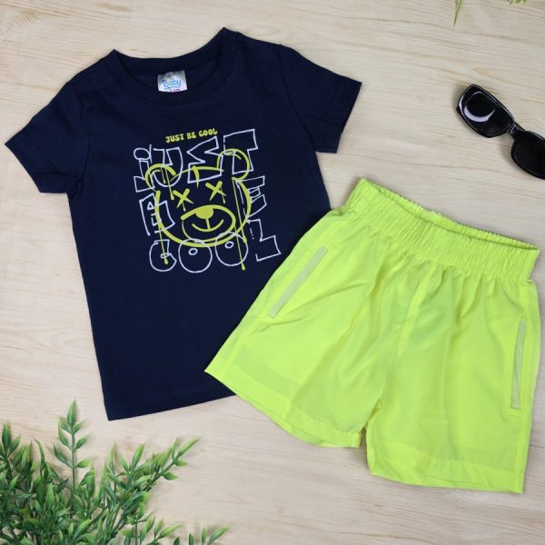Conjunto Infantil Menino Camiseta e Shorts Tactel c/ Bolso - Marinho Urso