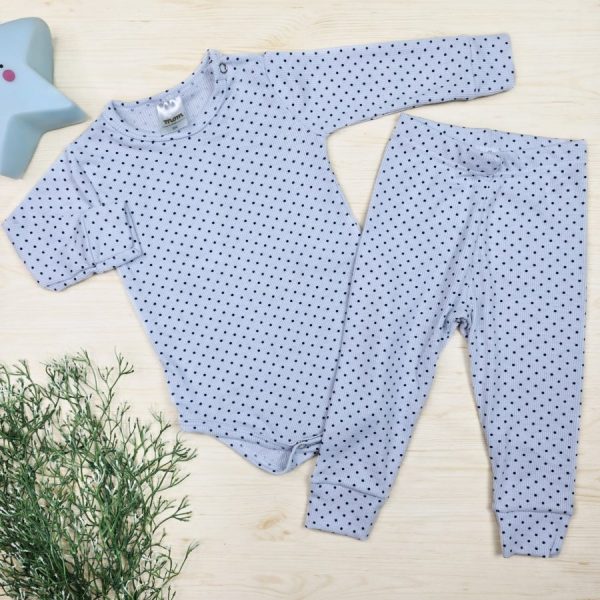Conjunto Bebê Menino Pijama Pagão Ribana Premium - Azul Claro Poá Marinho