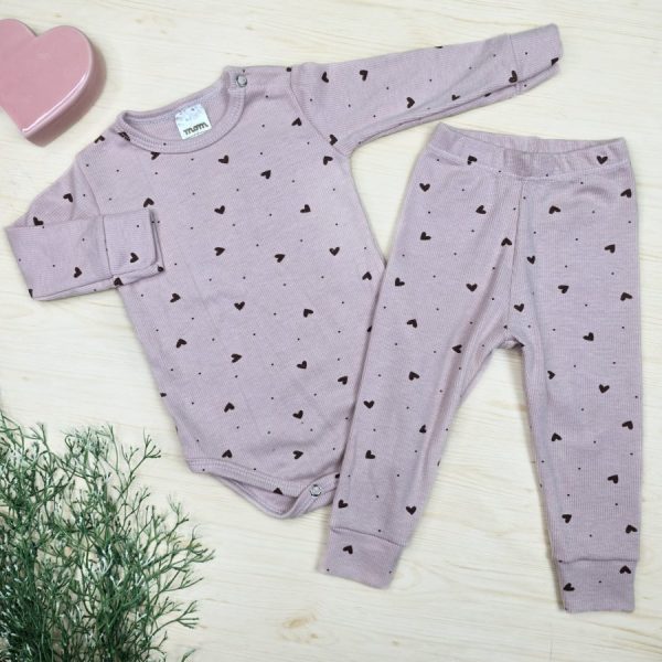 Conjunto Bebê Menina Pijama Pagão Ribana Premium - Rosê Coração